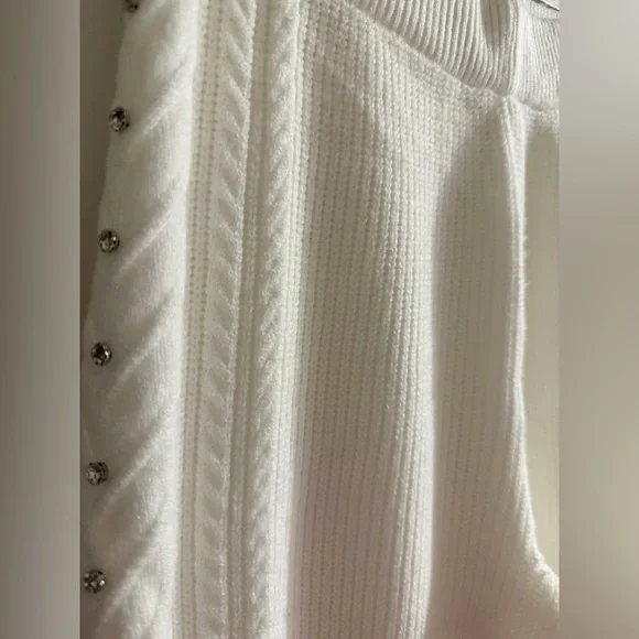 White Knit Pants with Button Detail - Picture 2 of 3